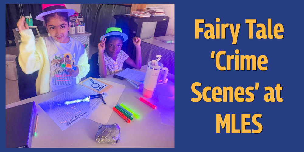 Mirror Lake students 'investigating" Fairy Tale Crime Scenes.