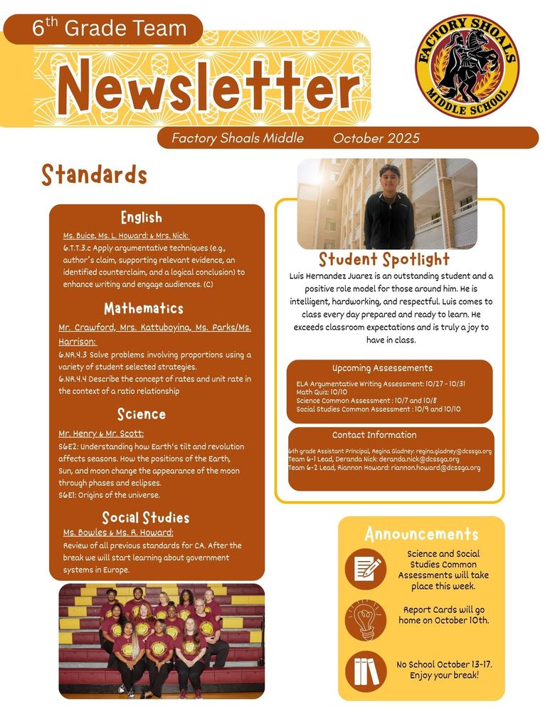 Grades 6-8 October 2025 Newsletters