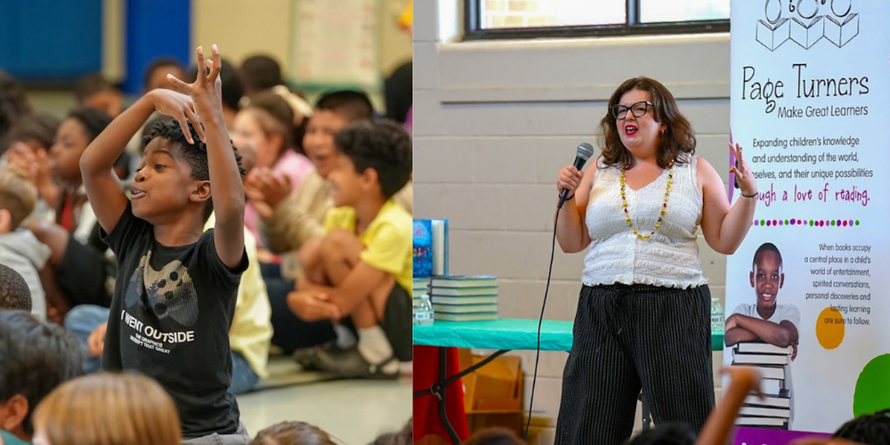 Students listen to author Beth Lincoln during a visit to Dorsett Shoals Elementary.