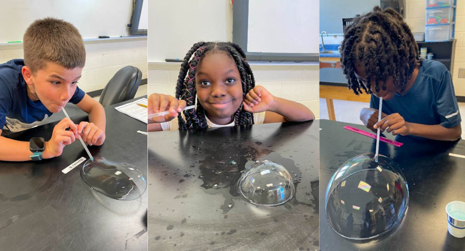MLES students make bubbles in class.
