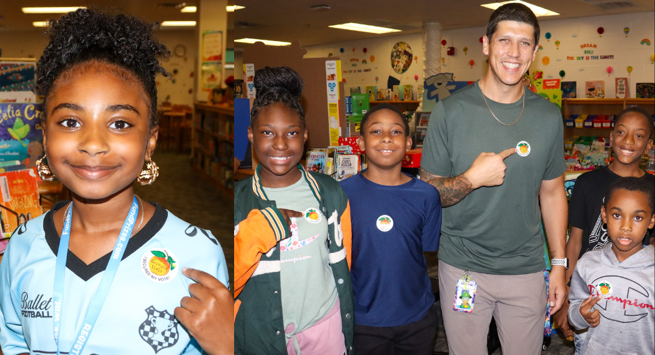 Arbor Station students and staff with their Georgia voter stickers.