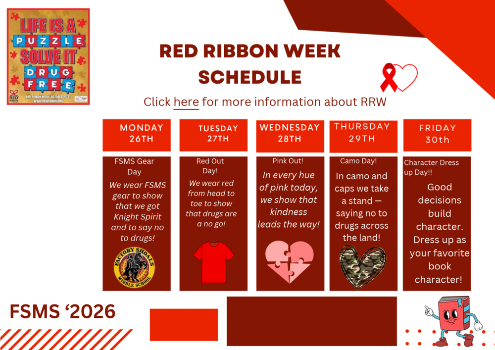 Celebrate Red Ribbon Week with us October 26th-30th.