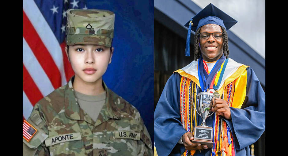LSHS student Angelique Aponte and DCHS student Mantavius Presley in separate photos highlighting the district's 100% CTAE graduation rate.