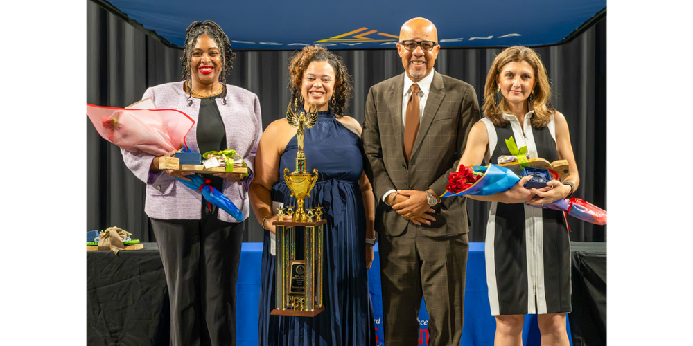 2026 DCSS Teacher of the Year Antoinette Godfrey, Elementary TOTY Kremena Clayton, Middle School TOTY Nicole Kemper and Superintendent Dr. Trent North.