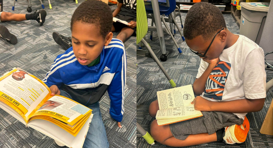 HSES students reading silently in the Media Center.