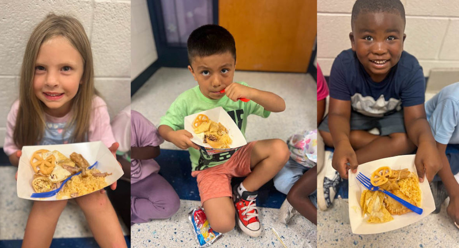 MAES students with their food from the kindergarten fiesta for Hispanic Heritage Month.