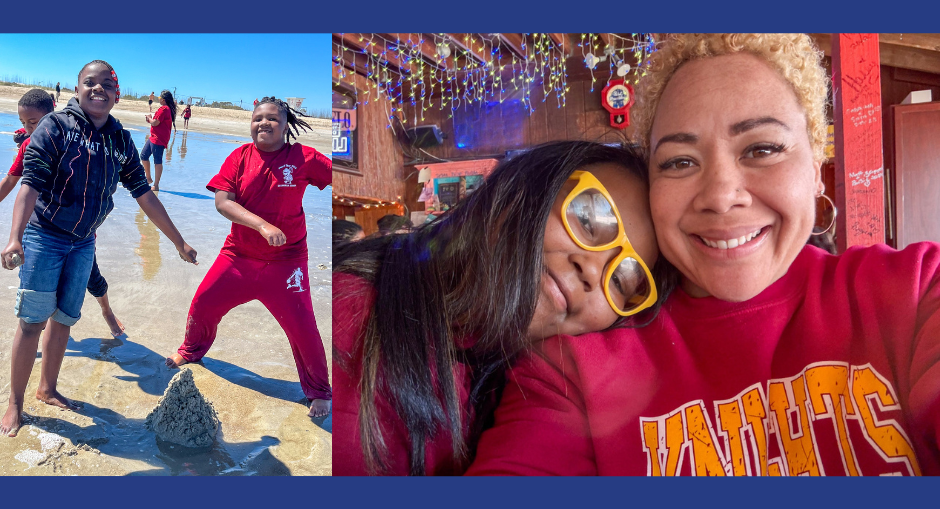 Sweetwater students and staff enjoy their trip to Savannah at the beach and a restaurant.