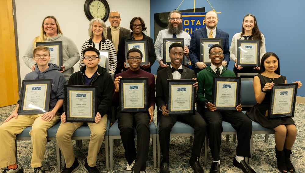 Group photo showing all six 2025-2026 STAR Students and their STAR Teachers with Superintendent Dr. Trent North.