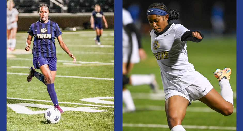 Action photos of Maya Burns and Baili Coast during DCHS soccer games.