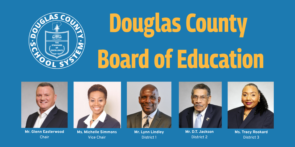 Graphic showing the five members of the Douglas County Board of Education.