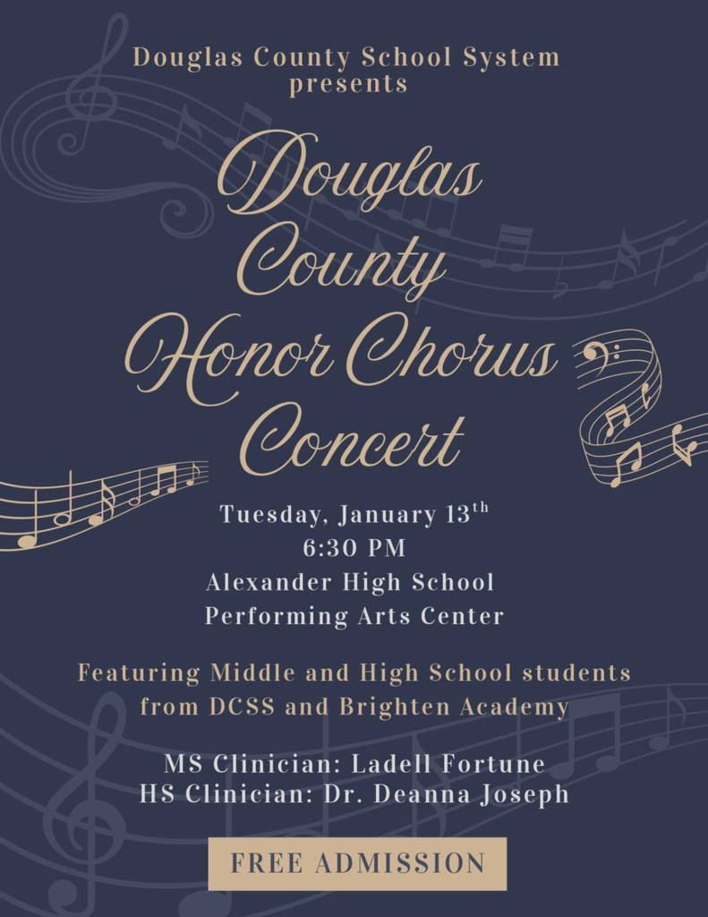 DCSS Honor Chorus Flyer with info about the event on Jan. 13 at 6:30 p.m. at Alexander High School.
