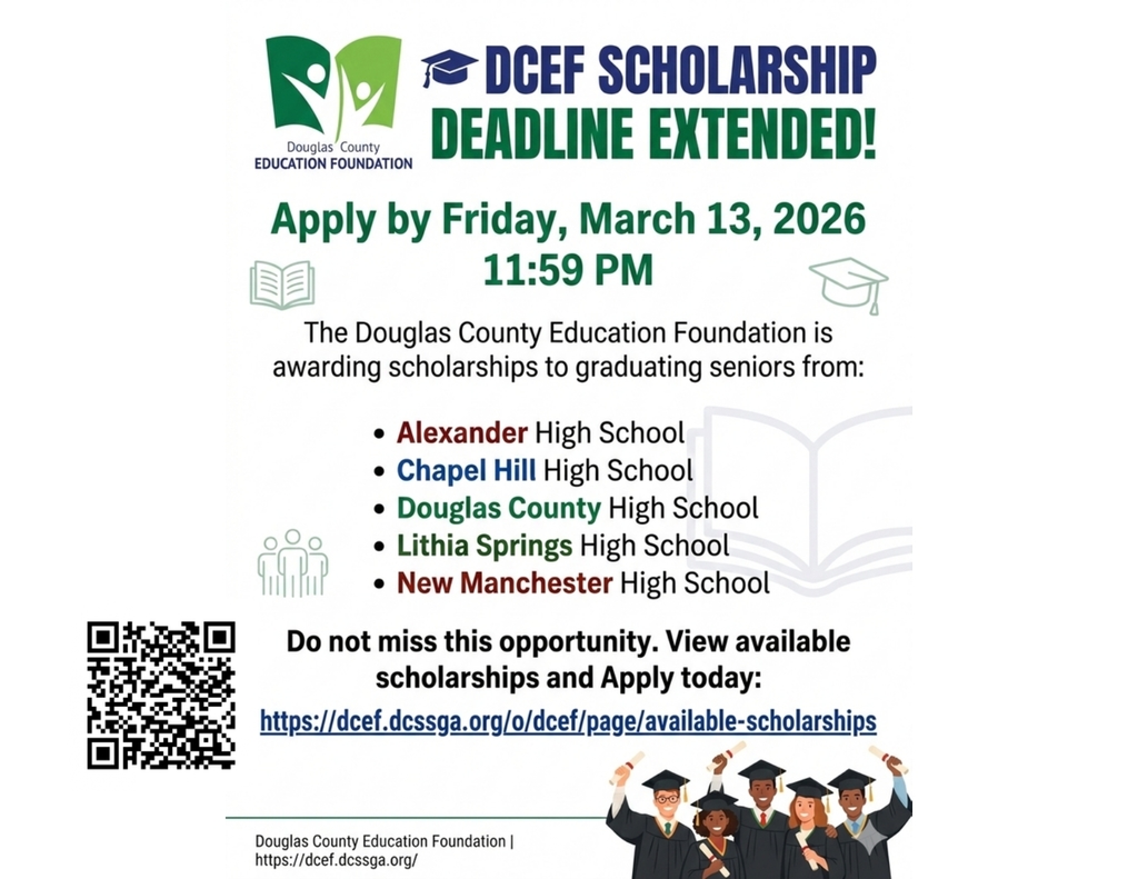 Flyer advising that the scholarship deadline for the DCEF has been extended to March 13 at 11:59 p.m.