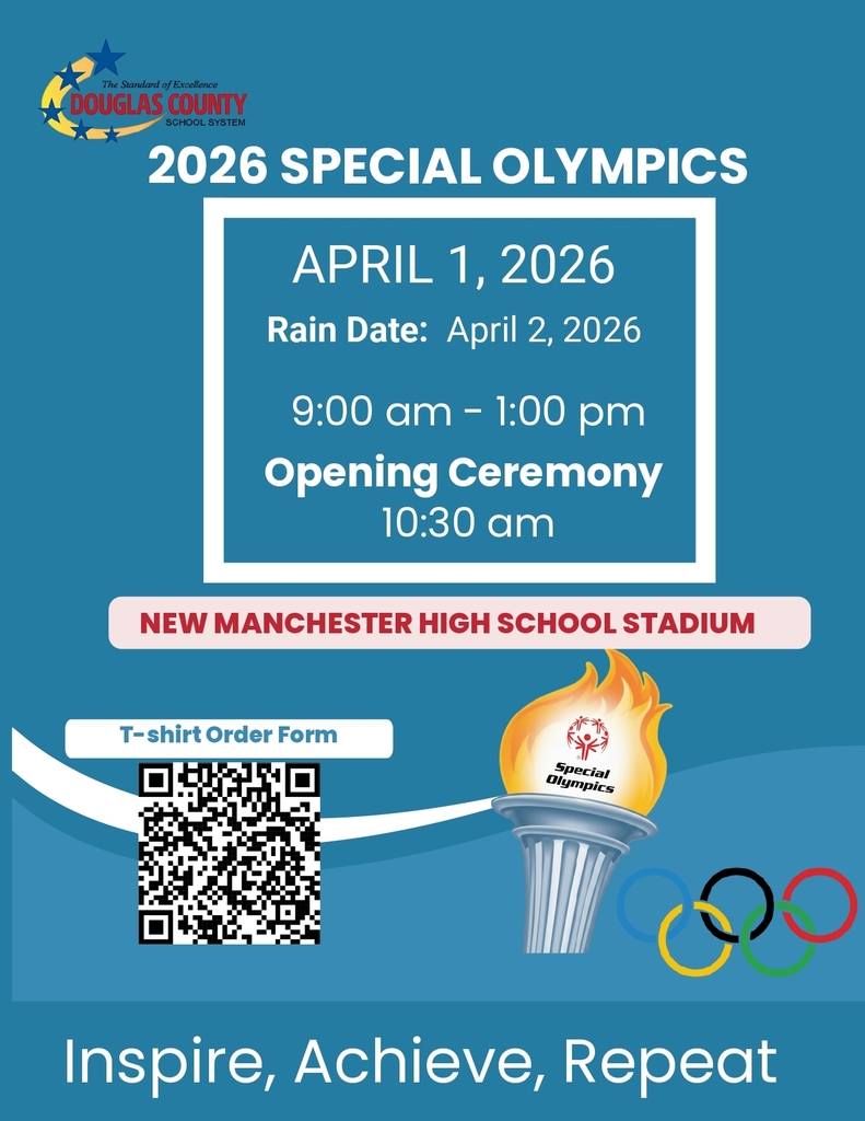 Special Olympics flyer showing date April 1 at 9 a.m. at New Manchester High School and link to purchase shirts.