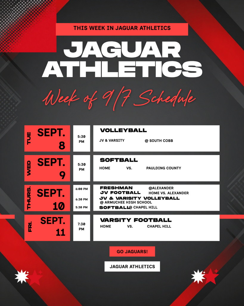 A flyer that lists the sporting events for the week