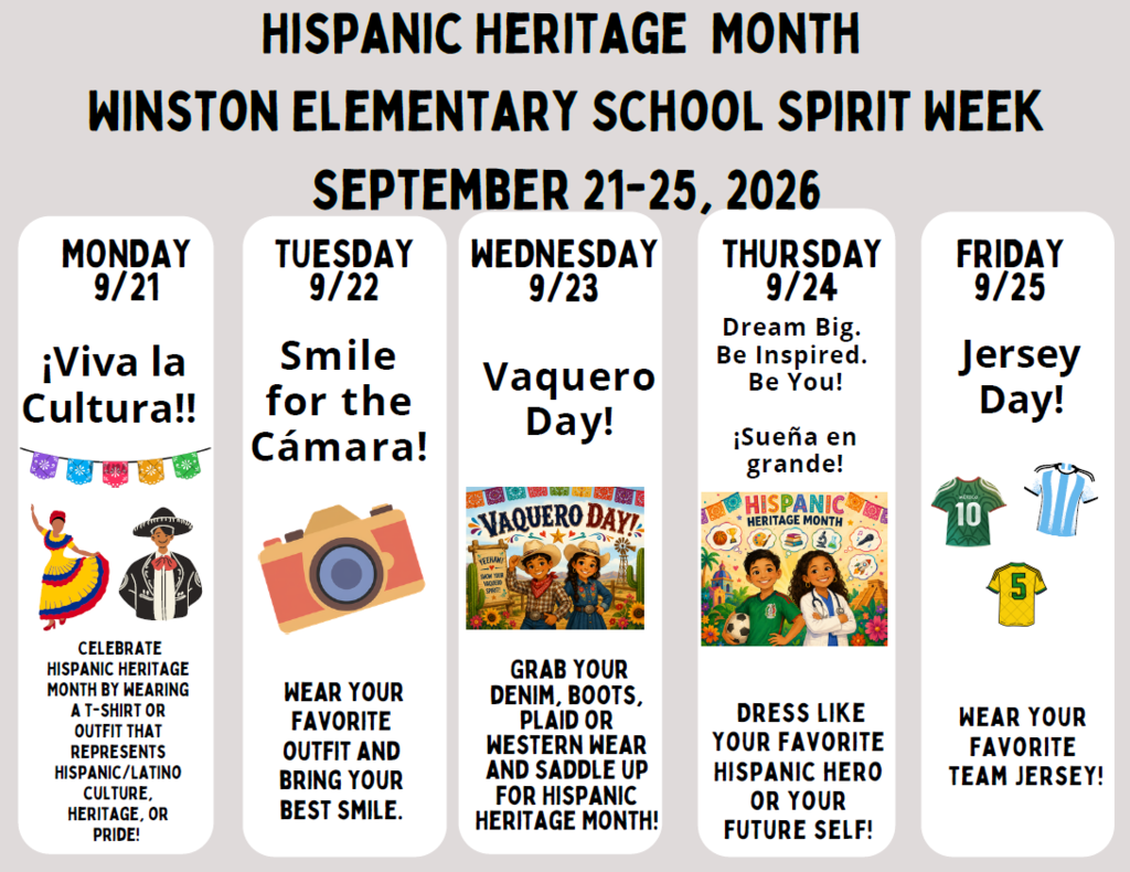 Hispanic Heritage Month dress up daty 9/21-9/25