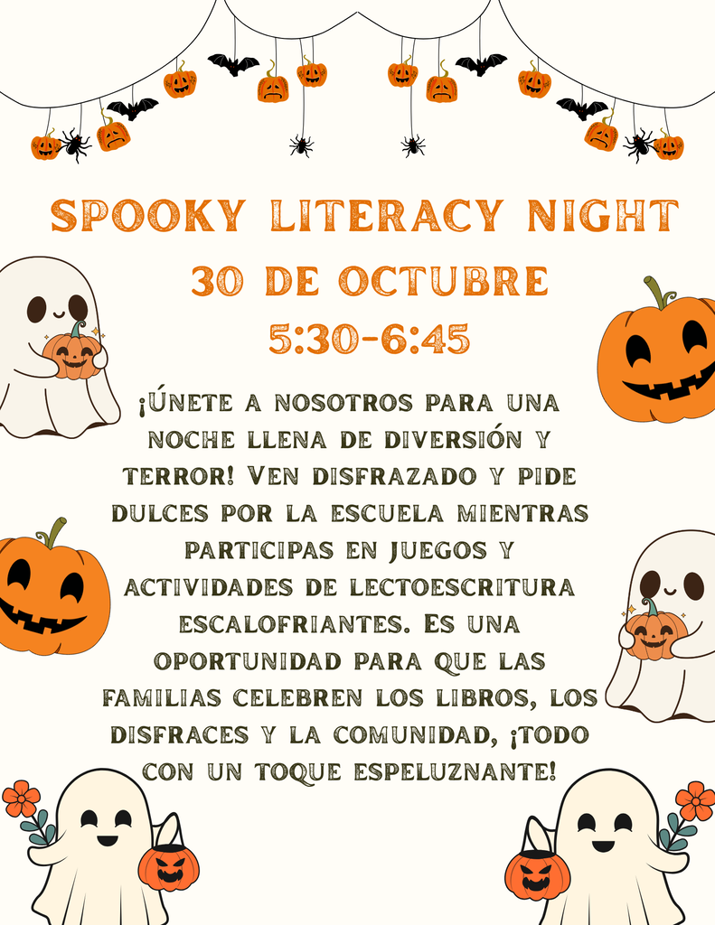 Spanish Spooky Literacy Night Announcement 5:30-6:45