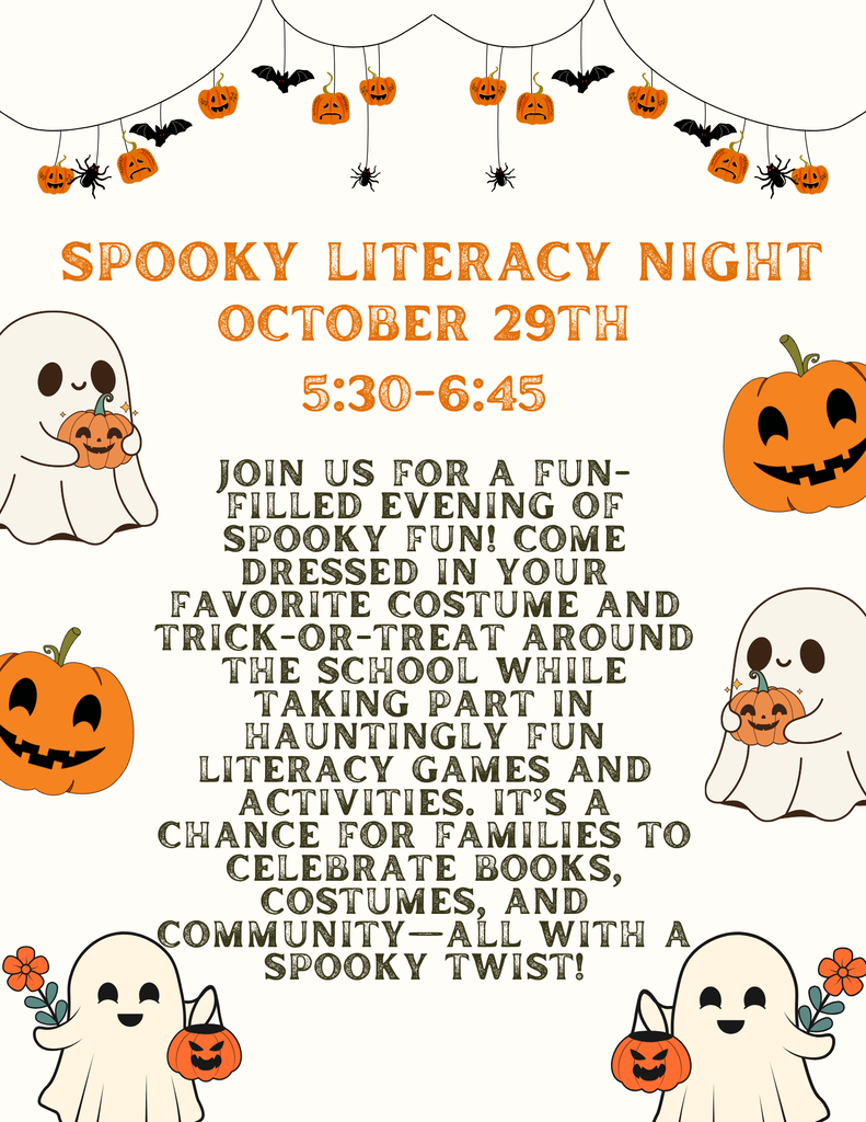 Spooky Literacy Night Announcement Oct. 29 5:30-6:45