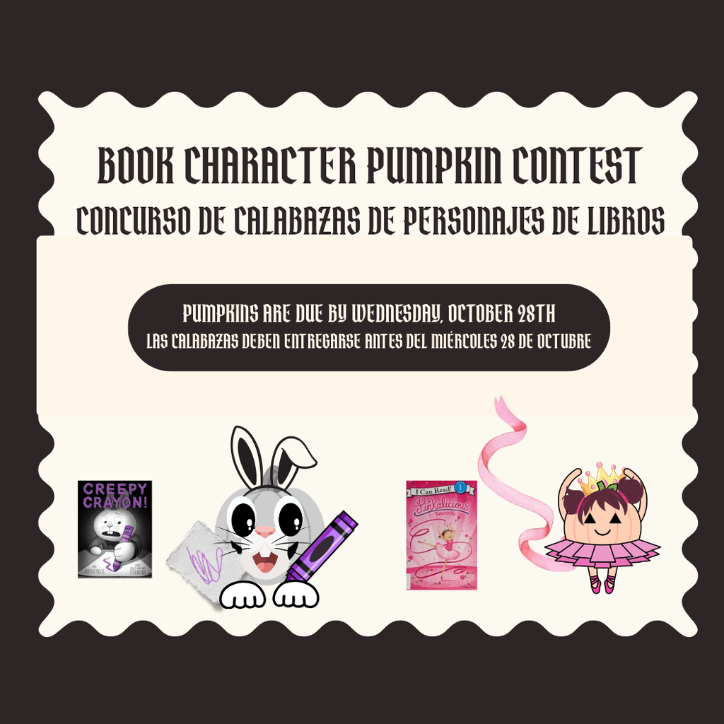 Book Character Pumpkin Contest/Las calabazas deben entregarse antes del miércoles 28 de octubre
