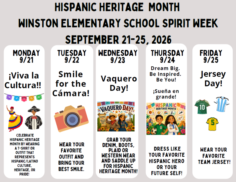 Hispanic Heritage Month dress up days 9/21-9/25