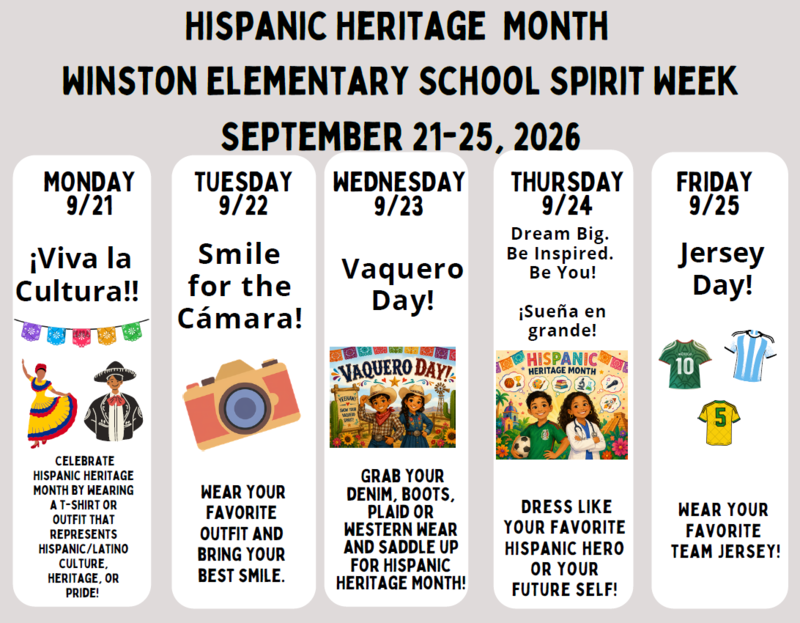 Hispanic Heritage Month dress up days 9/21-9/25