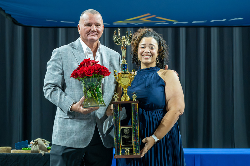 Board of Education Chair Glenn Easterwood with District TOTY Antoinette Godfrey.