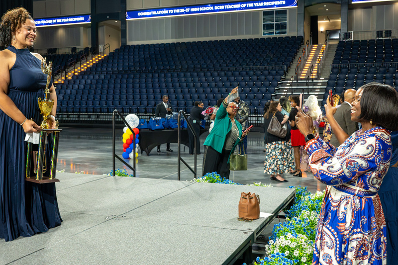 CHHS Principal Dr. Melisha Plummer takes a photo of TOTY Antoinette Godfrey.