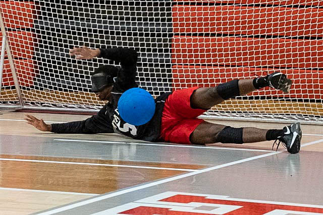 Christopher Morgan playing goalball