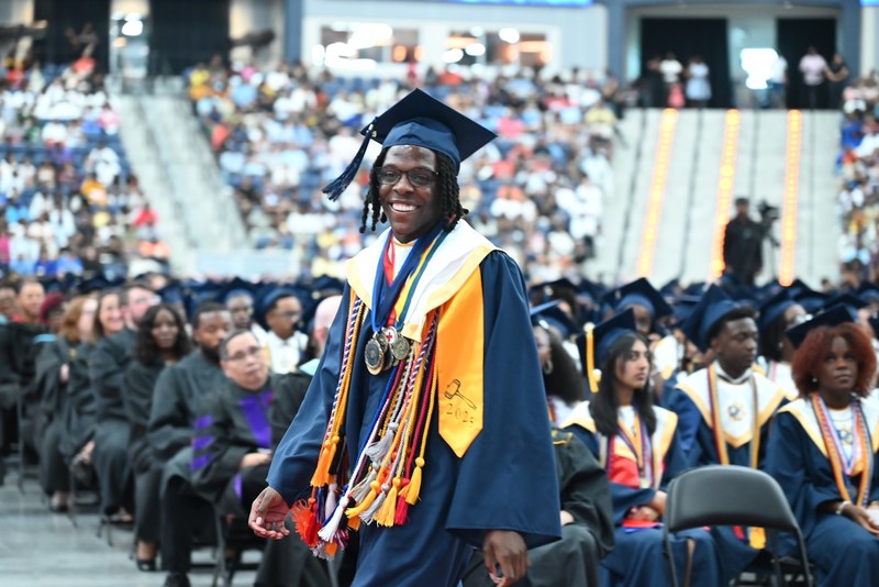 Mantavius Presley smiles during DCHS' graduation.