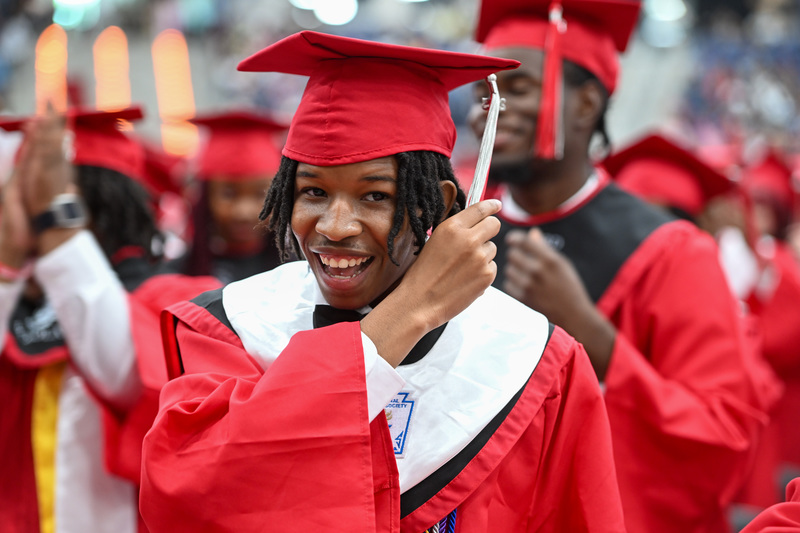 A NMHS graduate moves his tassel during the 2025 graduation ceremony.
