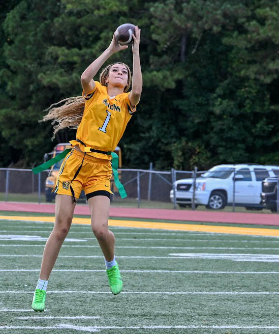 Leila Essex catches a pass during practice.