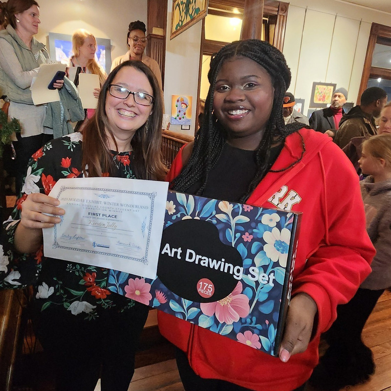 Winter Wonderland art winners with CAC Executive Director Emily Lightner.