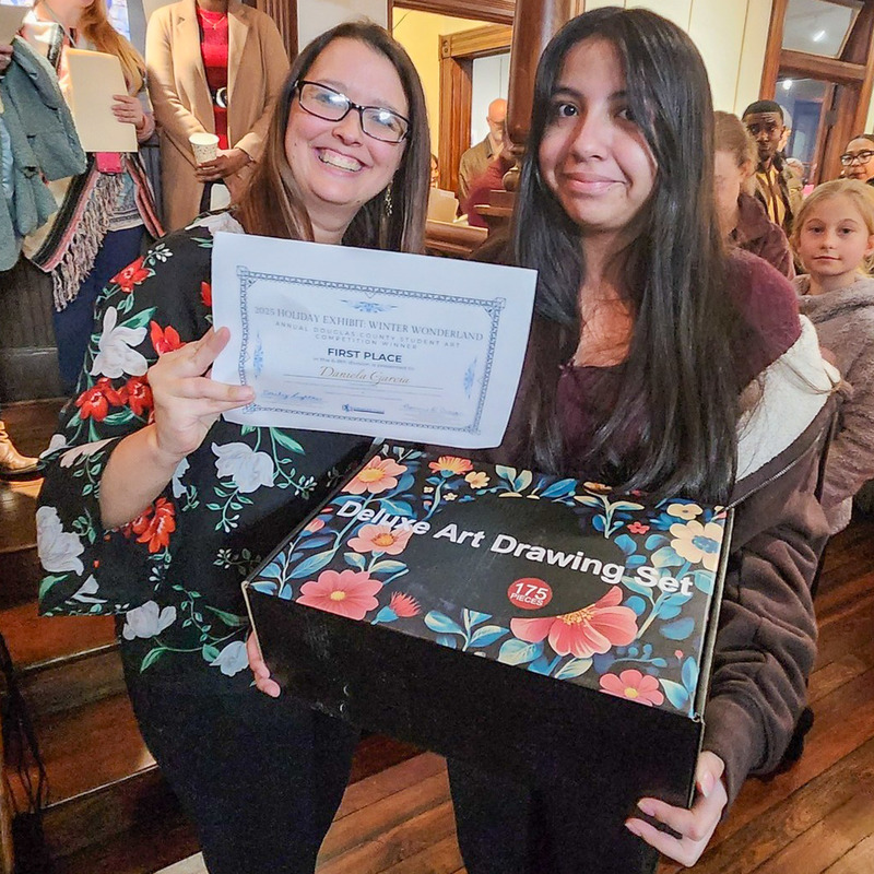 Winter Wonderland art winners with CAC Executive Director Emily Lightner.