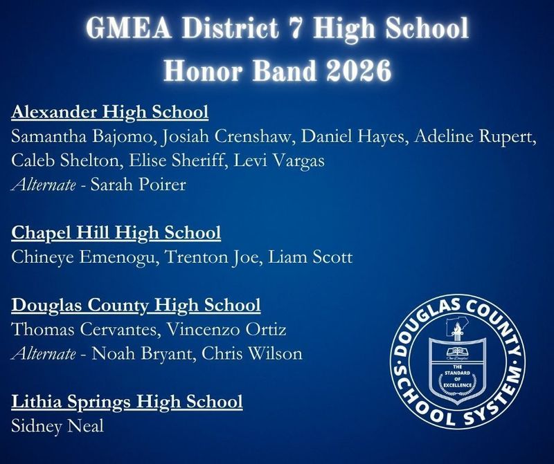 2026 District 7 High School Honor Band members from DCSS by school.