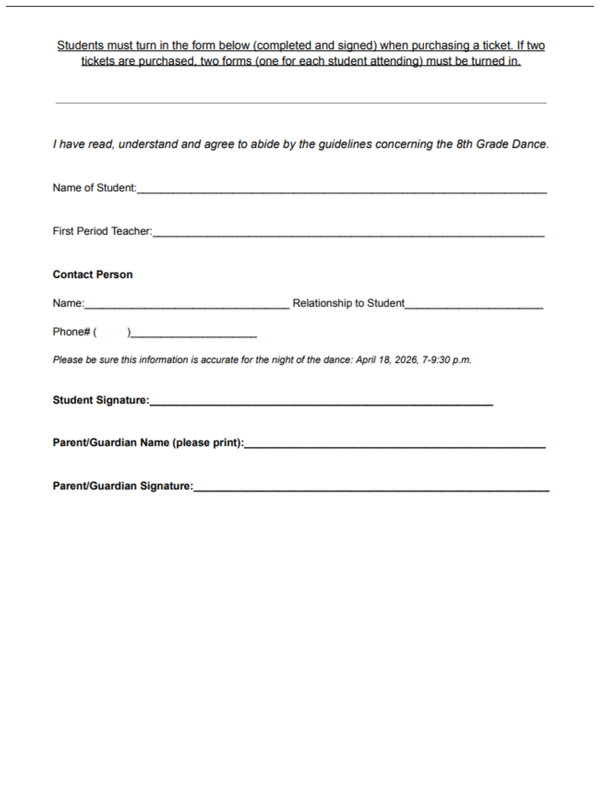 8th Grade Dance Form and Information
