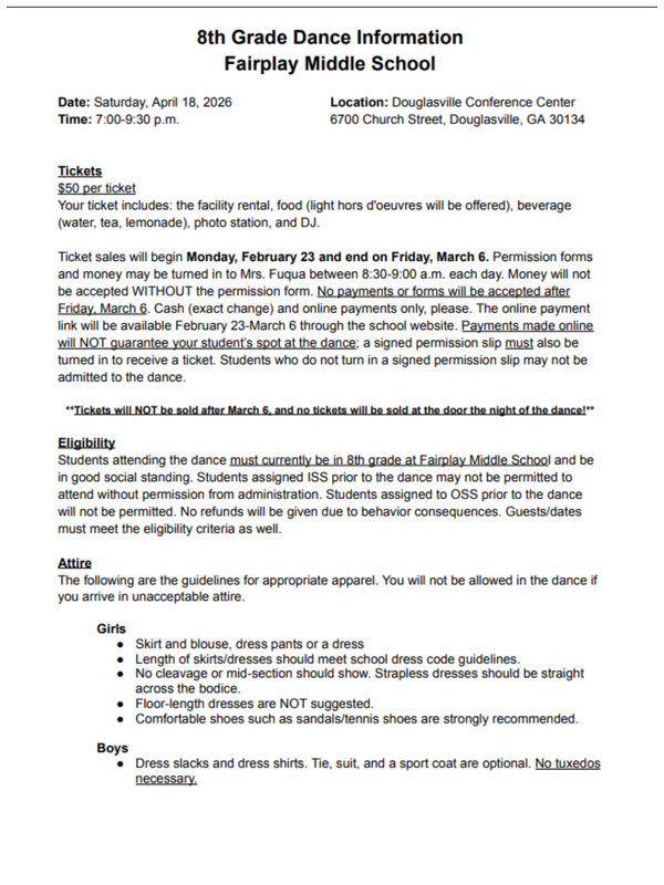 8th Grade Dance Form and Information