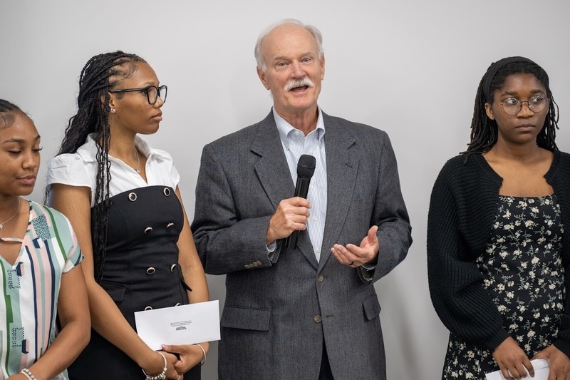 Donor Frank Winn talks about the Mary Peace Winn, Frank M. Winn, and Judge Dan P. Winn Memorial Scholarship with this year's awardees.