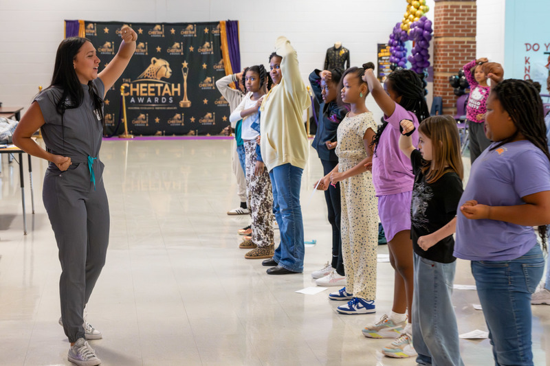 Sabrina Hupp, a CHES alumnus, interacts with students during "Oh the Places You'll Go."