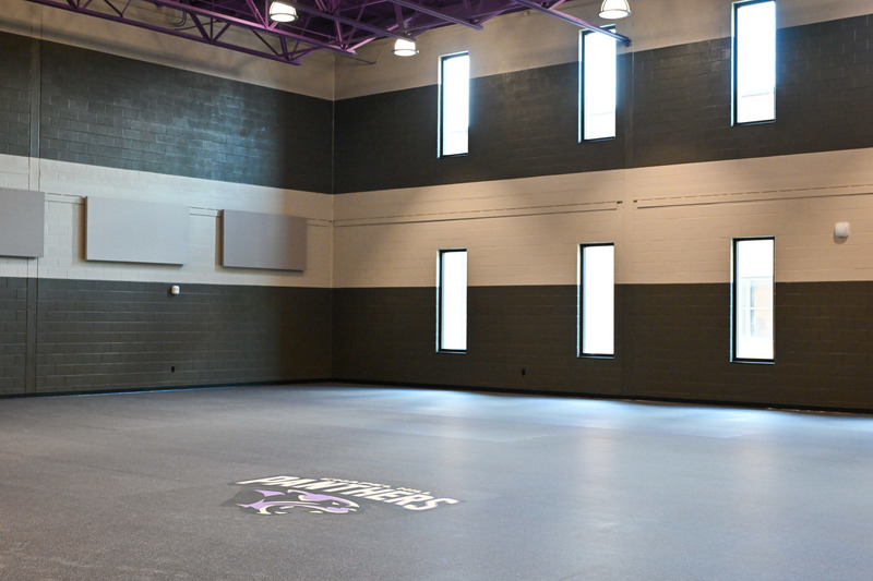  An all-purpose room with high ceilings in the new Chapel Hill High School Academic Addition can be used for gymnastics and cheerleading.