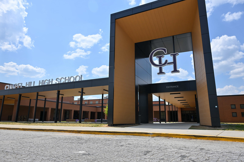 The main entrance at Chapel Hill High School was also renovated as part of the new Academic Addition project at the school.