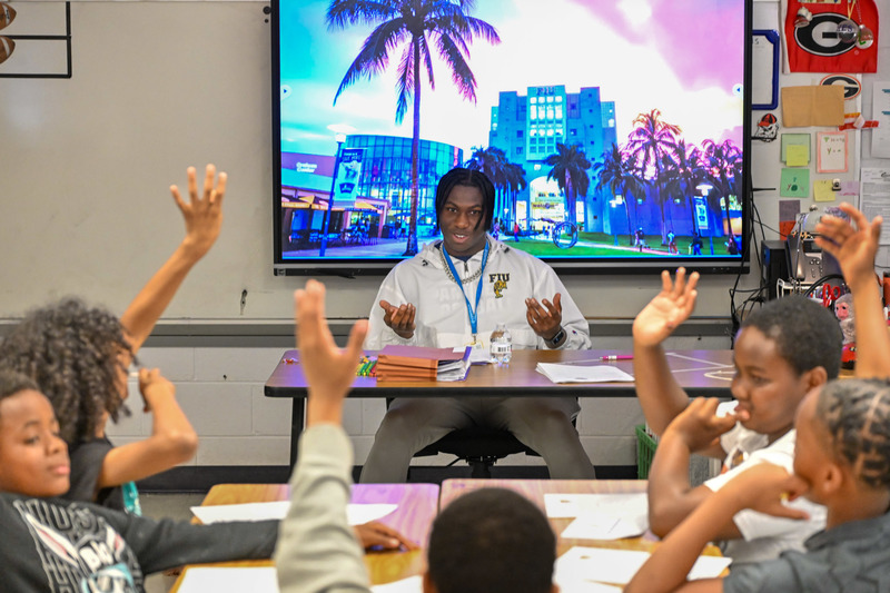 Delancy Alexander talks to students at Chapel Hill Elementary for Oh the Places You'll Go.