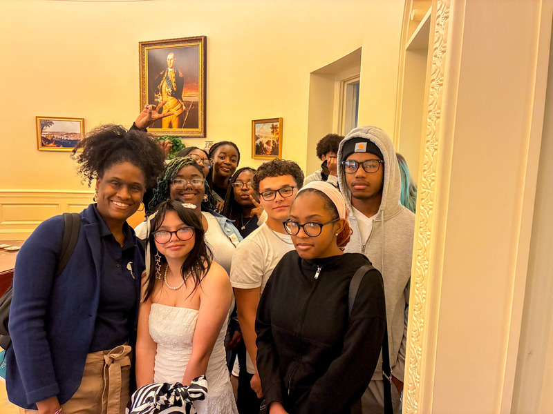 Douglas County High students pose for a group photo while visiting a museum.