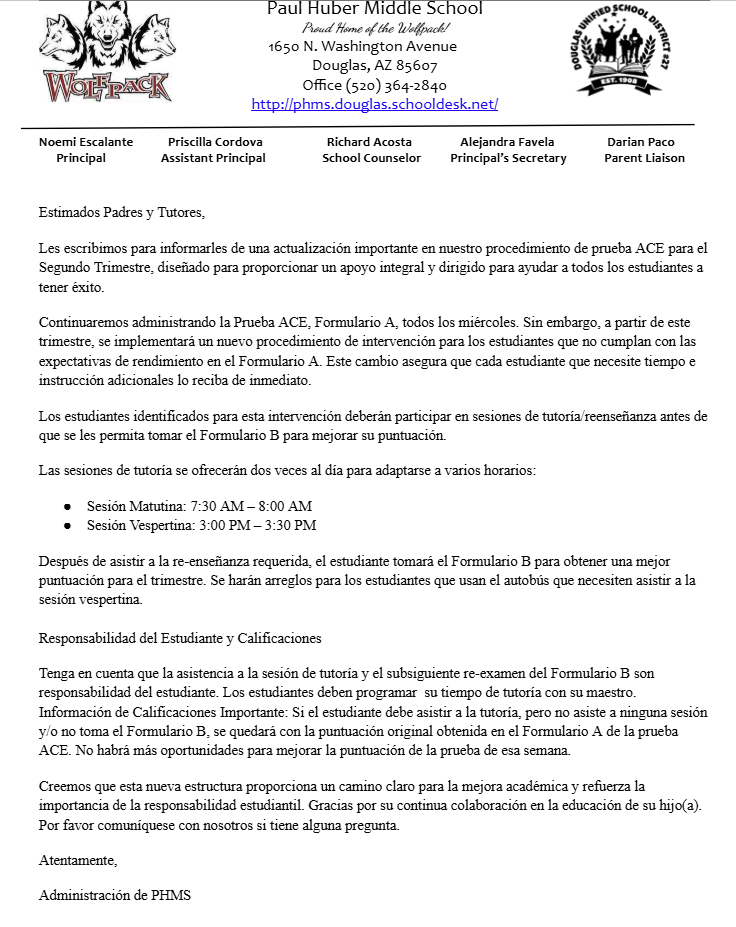 Informacion Importante para Padres de Familia