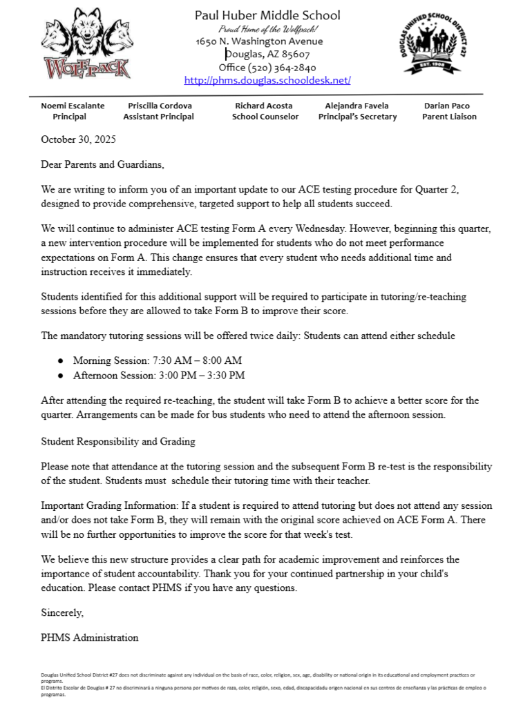 Important Information to parents