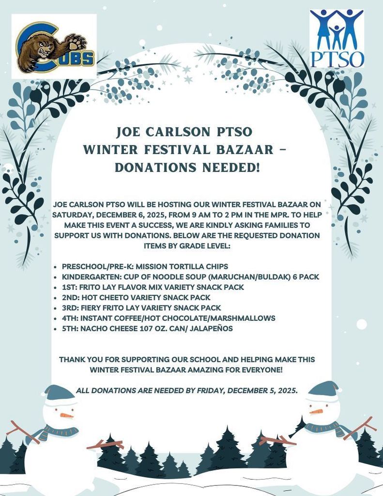 Winter Festival Bazaar Donation Flyer