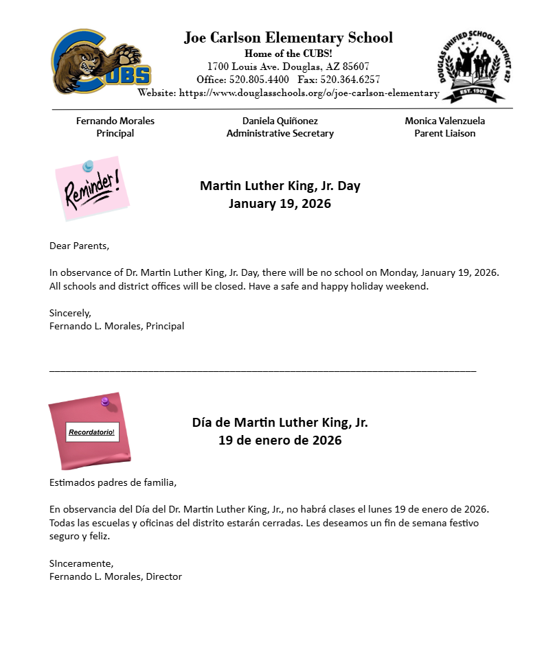 Martin Luther King No School January 19 2026