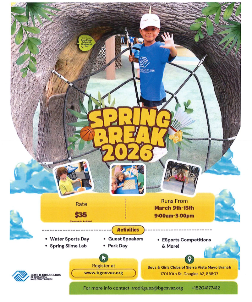 Spring Break Boys and Girls club activities March 2026