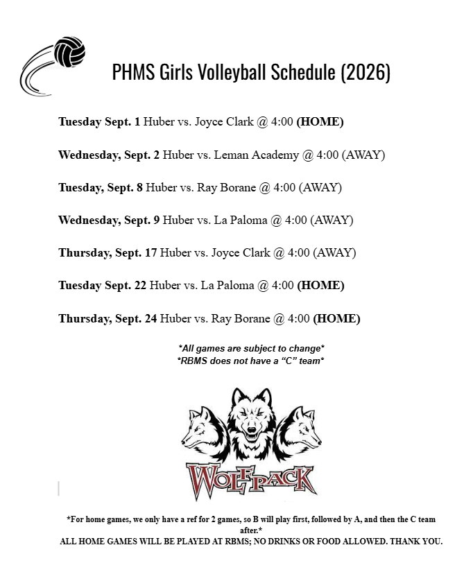 Q1 PHMS Volleyball Schedule