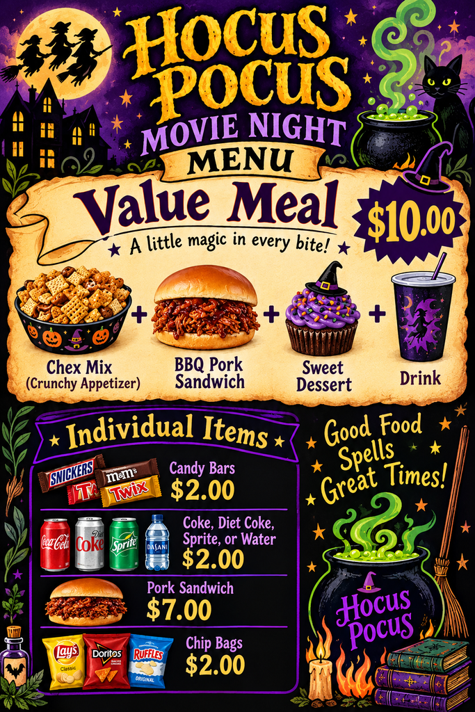 Hocus pocus movie night menu 10-22-2026