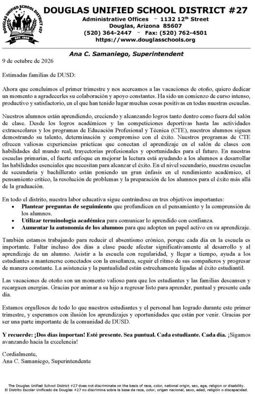 End of Quarter 1 Message-Spanish