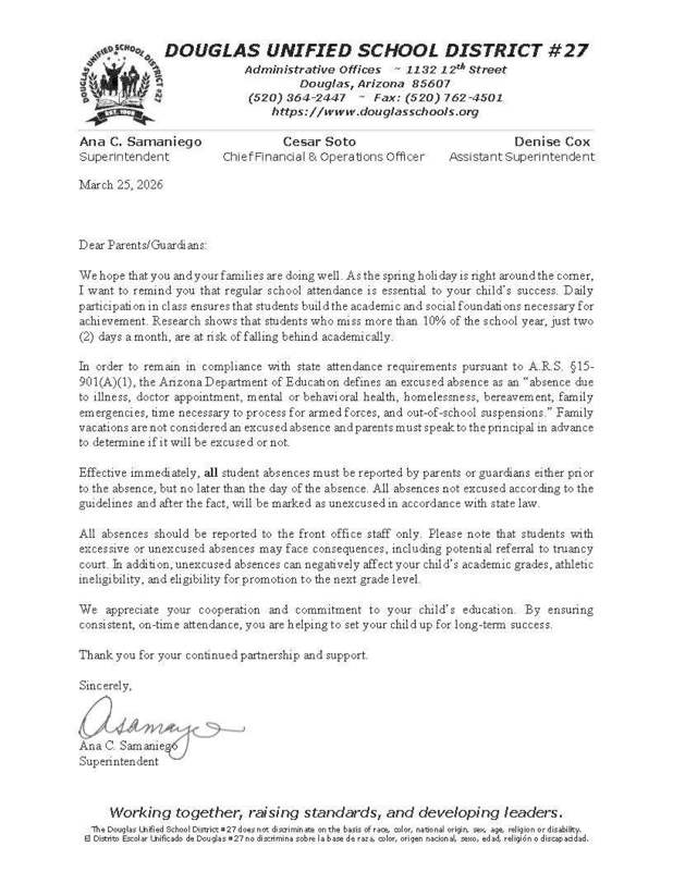 Absence Letter-English